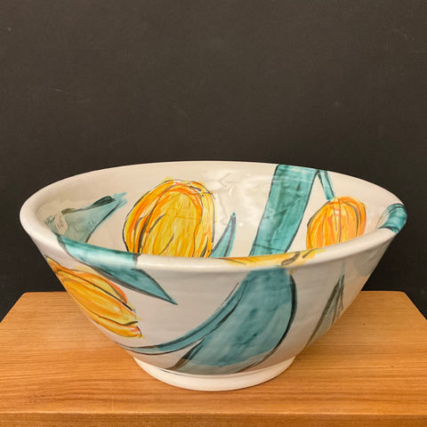 Deep Bowl with Yellow Orange Tulips