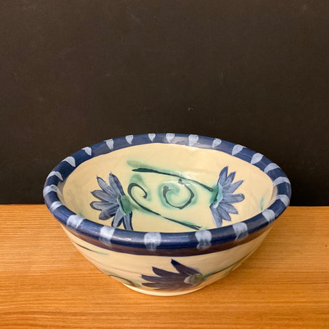 Small White Bowl w Dark Blue Flowers