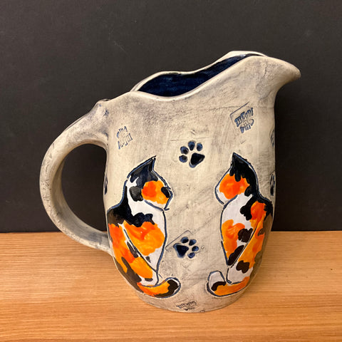 Small Pitcher with Carved Calico Cats