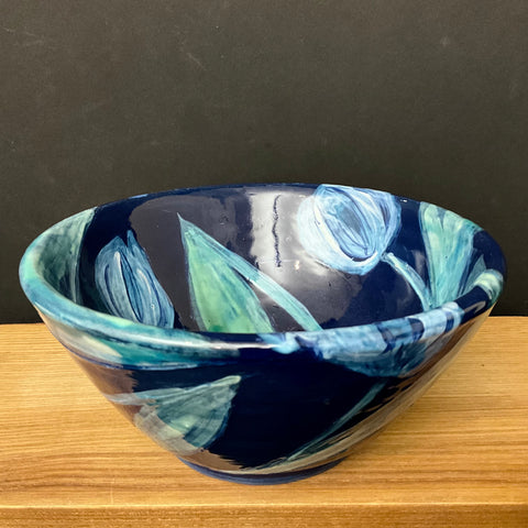 Small Dark Blue Bowl with Blue Tulips