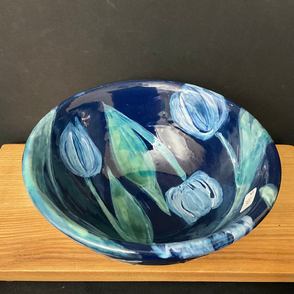 Small Dark Blue Bowl with Blue Tulips