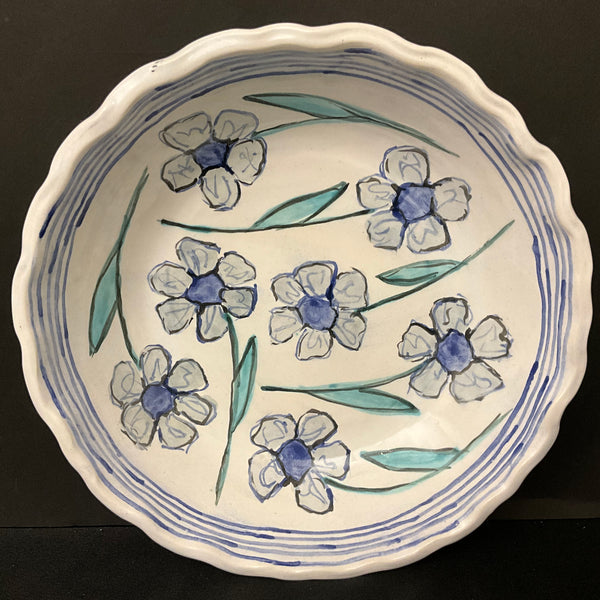 Pie Plate Fluted with Pale Blue Flowers