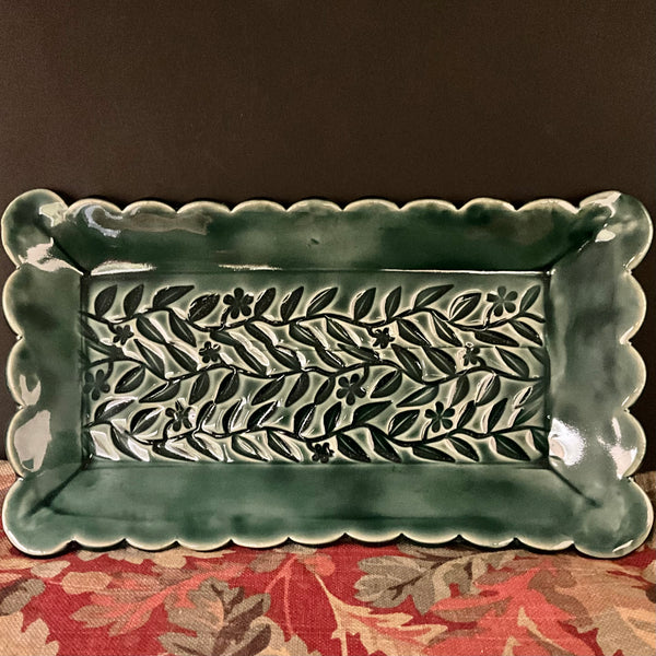 Spruce Green Scalloped Rectangle Tray