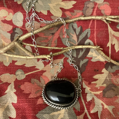 Silver Pendant with Black Onyx Stone & Rope Edge