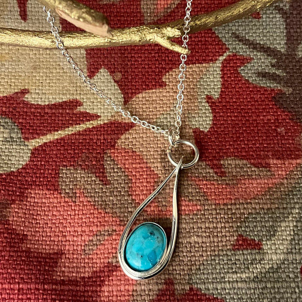 Petite Silver Teardrop Pendant with Turquoise