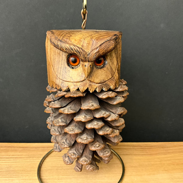 Hand Carved Owl on Large Pinecone