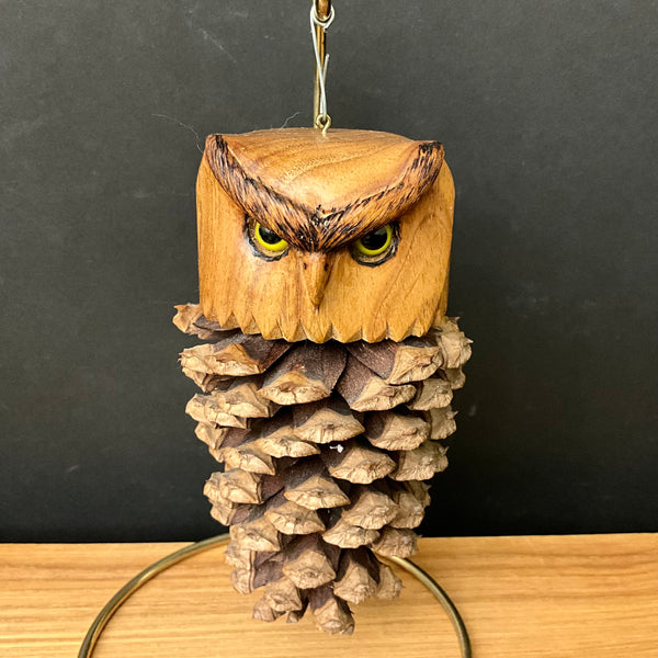 Hand Carved Owl on Pinecone