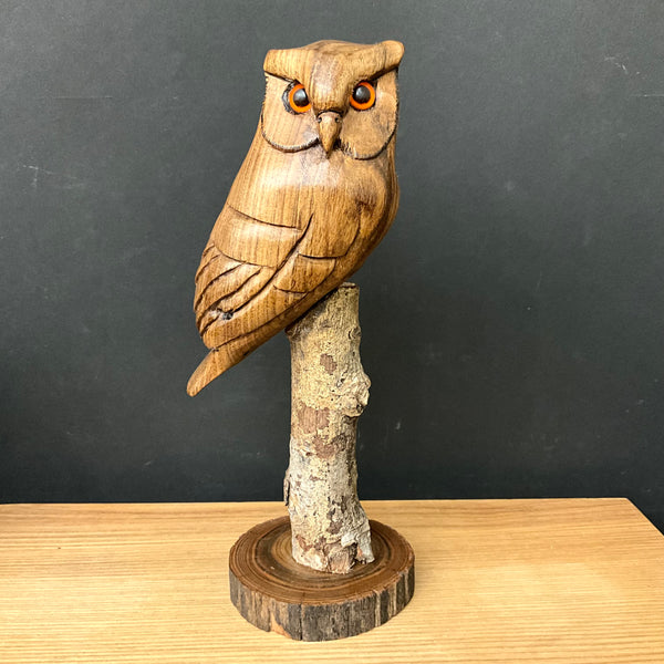 Hand Carved Owl on Tree Branch