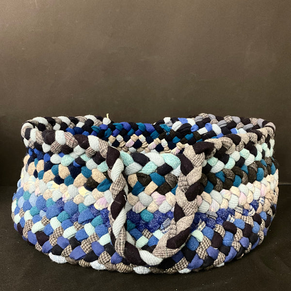 Large Braided Basket in Blues w Handles