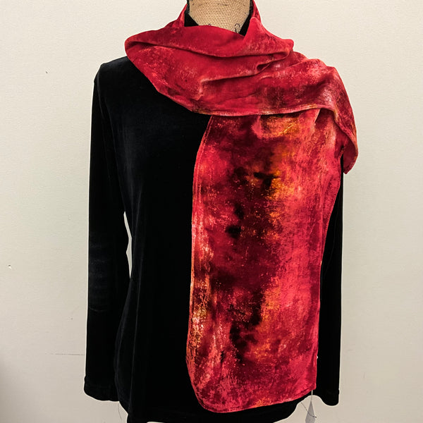 Ice Dyed Velvet Scarf Cinnabar , no fringe