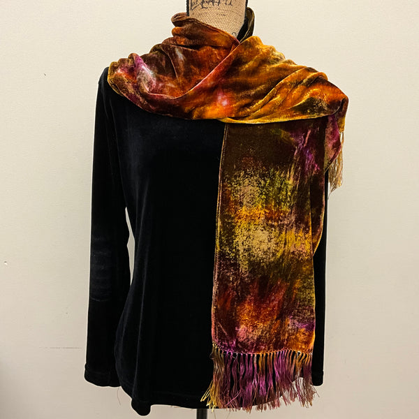 Ice Dyed Velvet Scarf Purple Sedge w Fringe