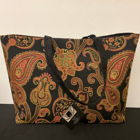 Travel Tote in Black Paisley Tapestry