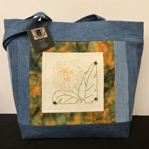 Denim Tote with Vintage Embroidery Detail