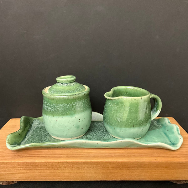 Sugar and Creamer Set in Greens and with Base