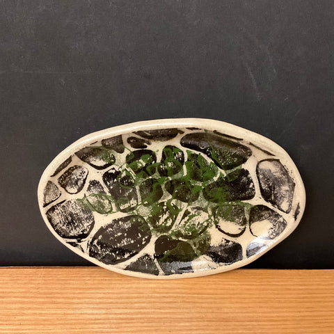 Oval Turtle & Rock Trinket Dish in Green, Black & Cream