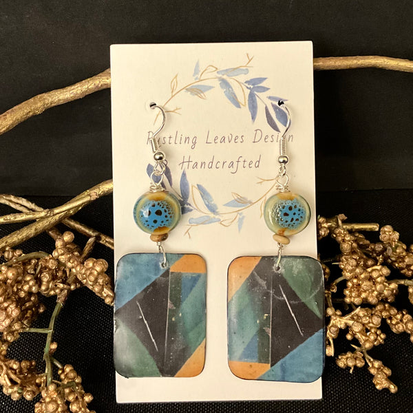 Blue & Green Geometric Rectangles Earrings