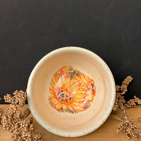 Tiny Bowl with Orange Sunflower Interior