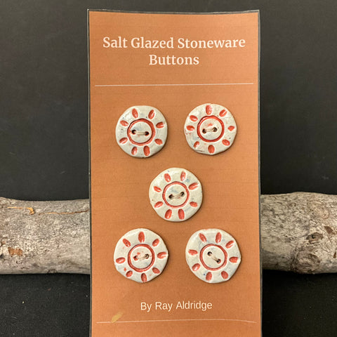 5 Buttons - cream w/ Red Sunbursts