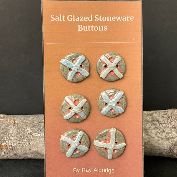 6 Buttons - grey w/ Red & Blue center X