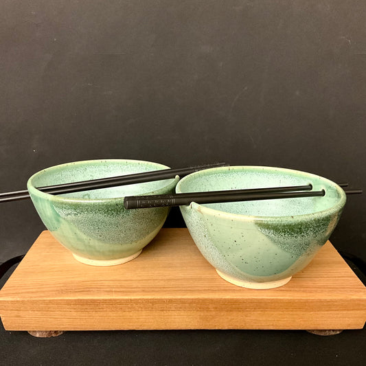 Set of Two Rice Bowls in Greens