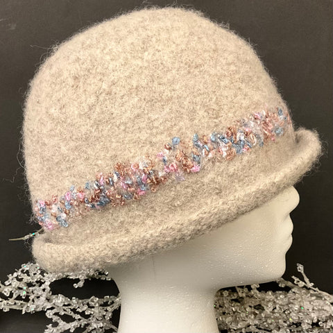 Hand Felted Wool Hat in Beige/Gray with Muench Band