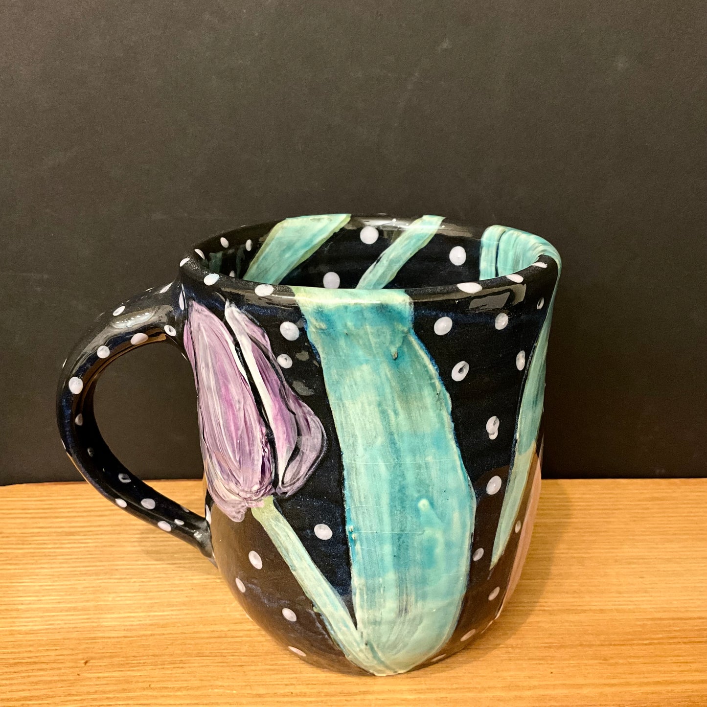Mug Black w Purple Tulips