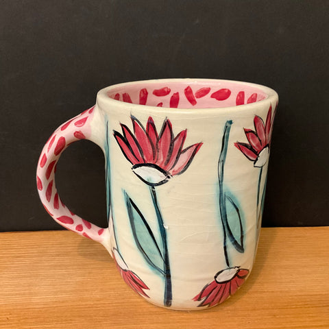 Mug with Stylized Red Flowers & “Petals”