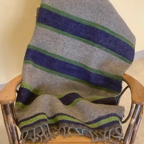 Wool Double Blanket D103 in Greens & Blues