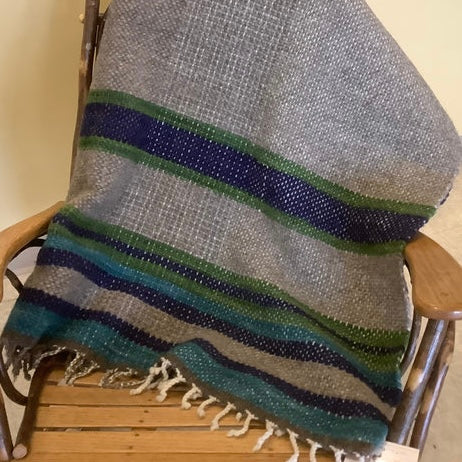 Wool Double Blanket D103 in Greens & Blues