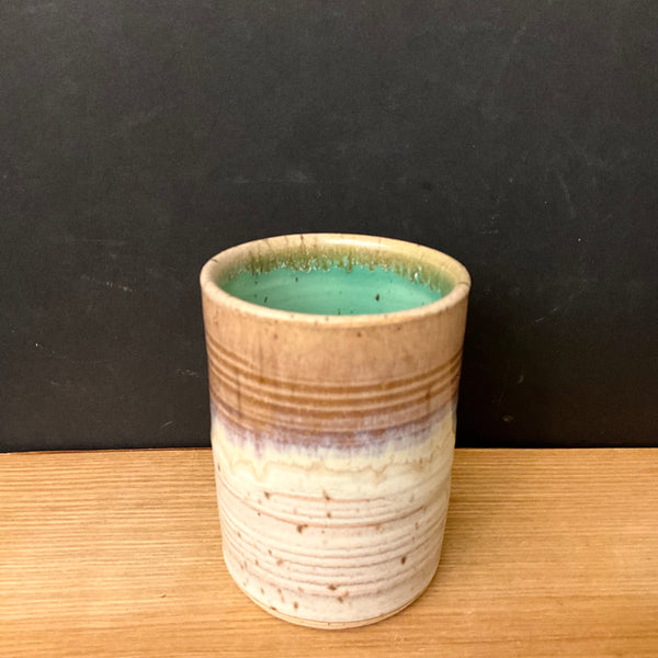 Tumbler Cream with Brown Drip Rim & Green Interior