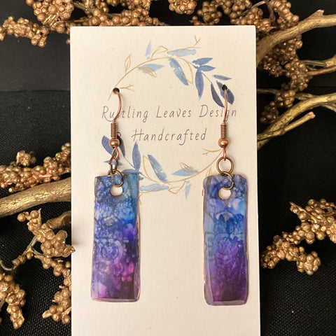 Thin Rectangle Earrings w Blue & Purple Inks