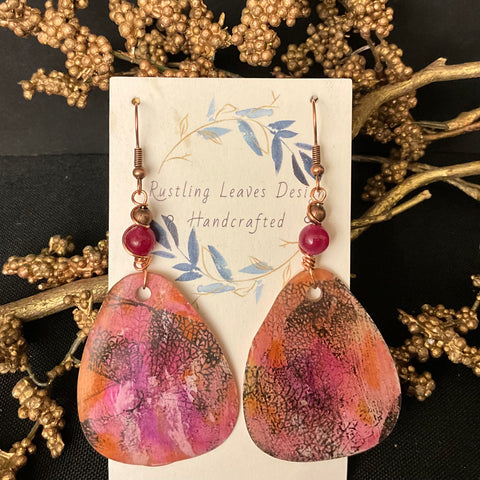 Pear Shaped Earrings in Pinks w Tourmaline Beads