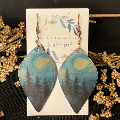 Deep Turquoise with Evergreen trees Bulb Shaped Earrings