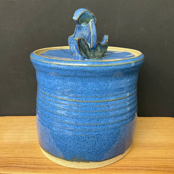 Bright Blue Canister w Sculpture Finial