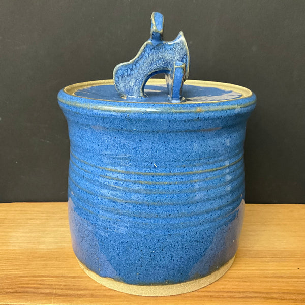 Bright Blue Canister w Sculpture Finial