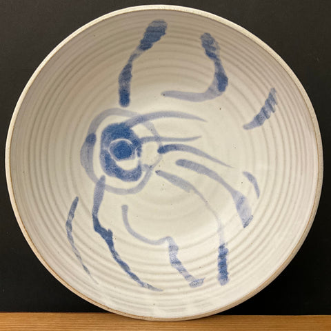 Large White Bowl w Blue “Ripples”