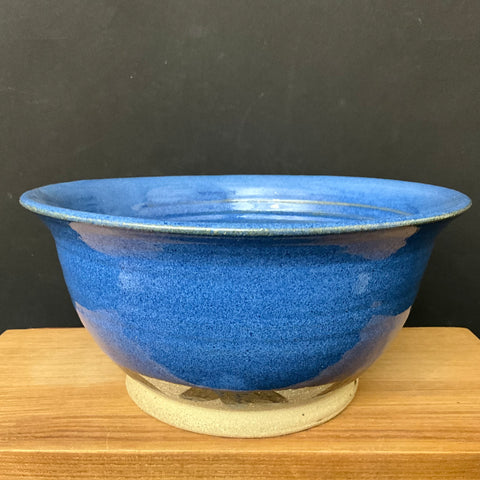 Deep Bright Blue Bowl with Leaf Pattern on Bottom