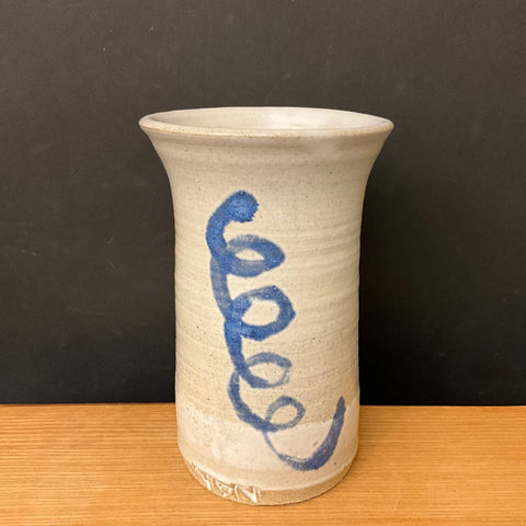 Small White Vase with Blue Squiggle Design