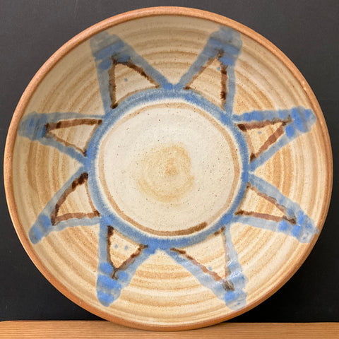 Tan Serving Bowl with Geometric Design