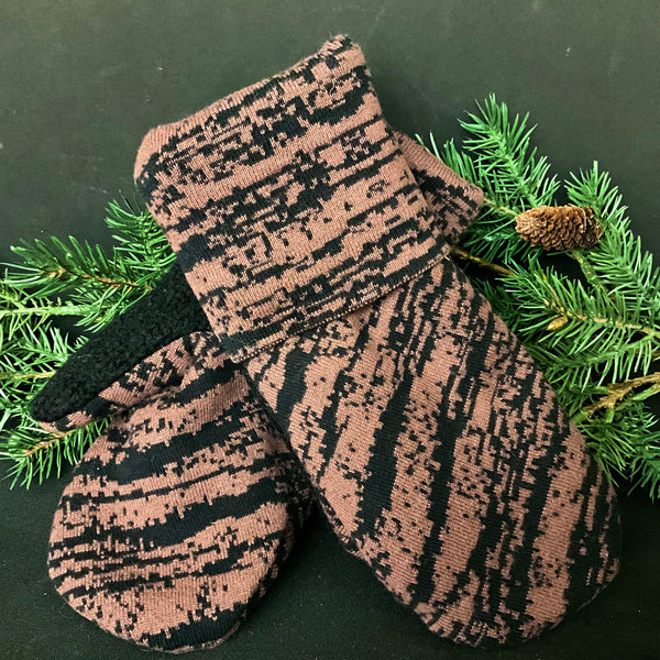 Mittens - Brown with Abstract Stripes