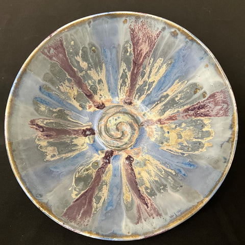 Deep Serving Bowl w Blue & Plum Drip Glaze