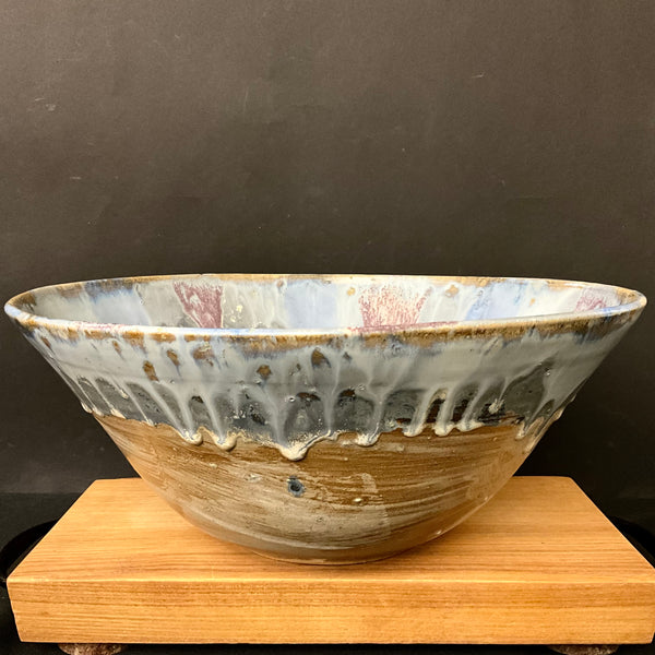 Deep Serving Bowl w Blue & Plum Drip Glaze