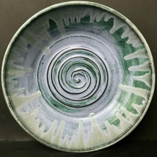 Shallow Serving Bowl w Blue & Green Drip Glaze