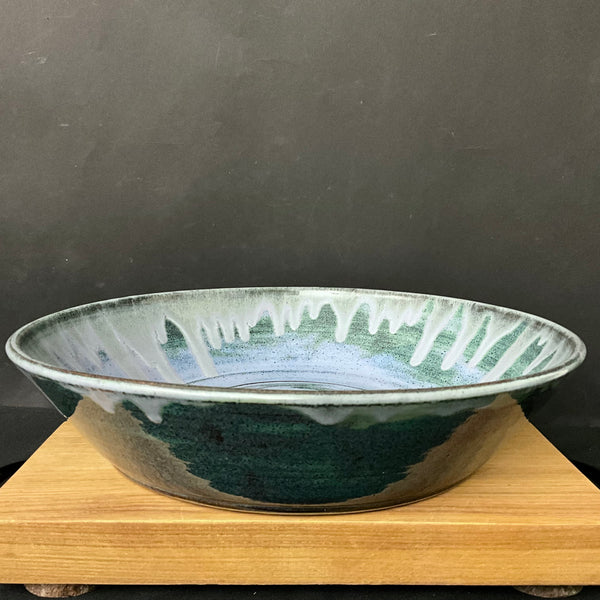 Shallow Serving Bowl w Blue & Green Drip Glaze