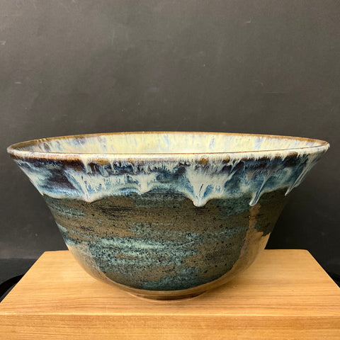 Deep Serving Bowl in Blue with Pale Interior