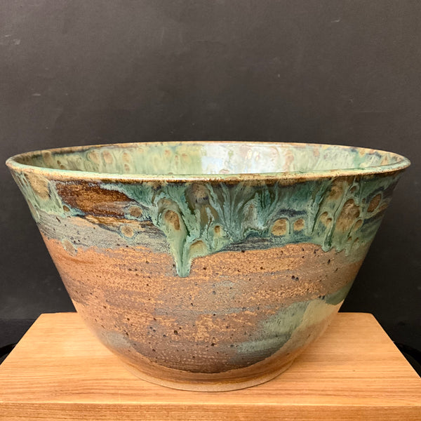 Deep Serving Bowl in Greens & Brown