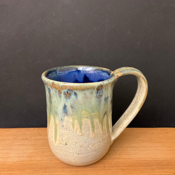 Mug Cream with Blue/Green Drip Glaze & Blue Interior