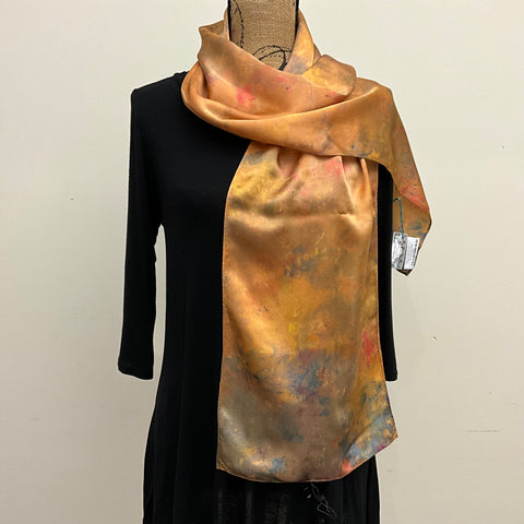 medium Ice Dyed Silk Satin Scarf - Autumn Bonfires Colorway