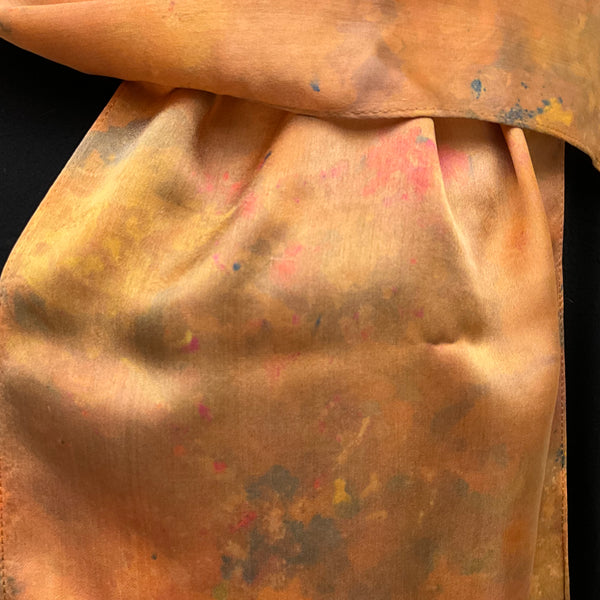 medium Ice Dyed Silk Satin Scarf - Autumn Bonfires Colorway