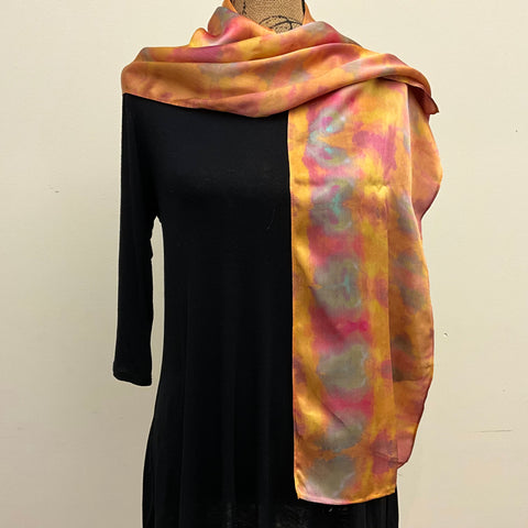 medium Ice Dyed Silk Satin Scarf - Jade & Berries Colorway